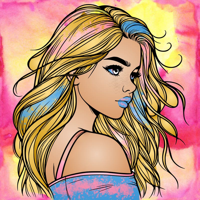 realist girl looking to the side with her hair let out.