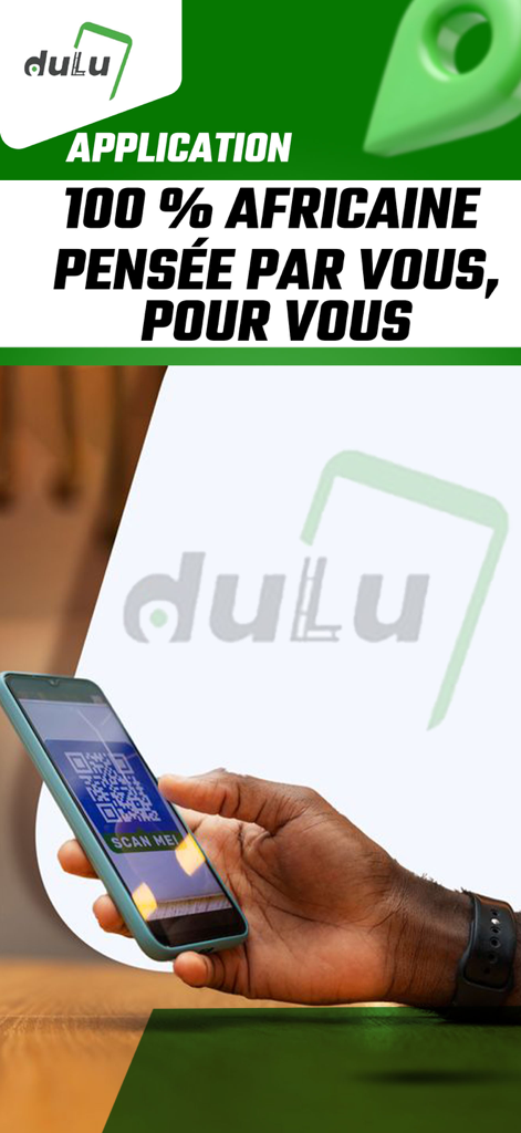 Dulu - Promotional image for the Dulu app showing a hand scanning a QR code with a smartphone.