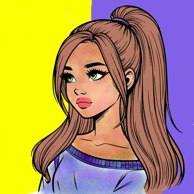 realistic girl with a high ponytail