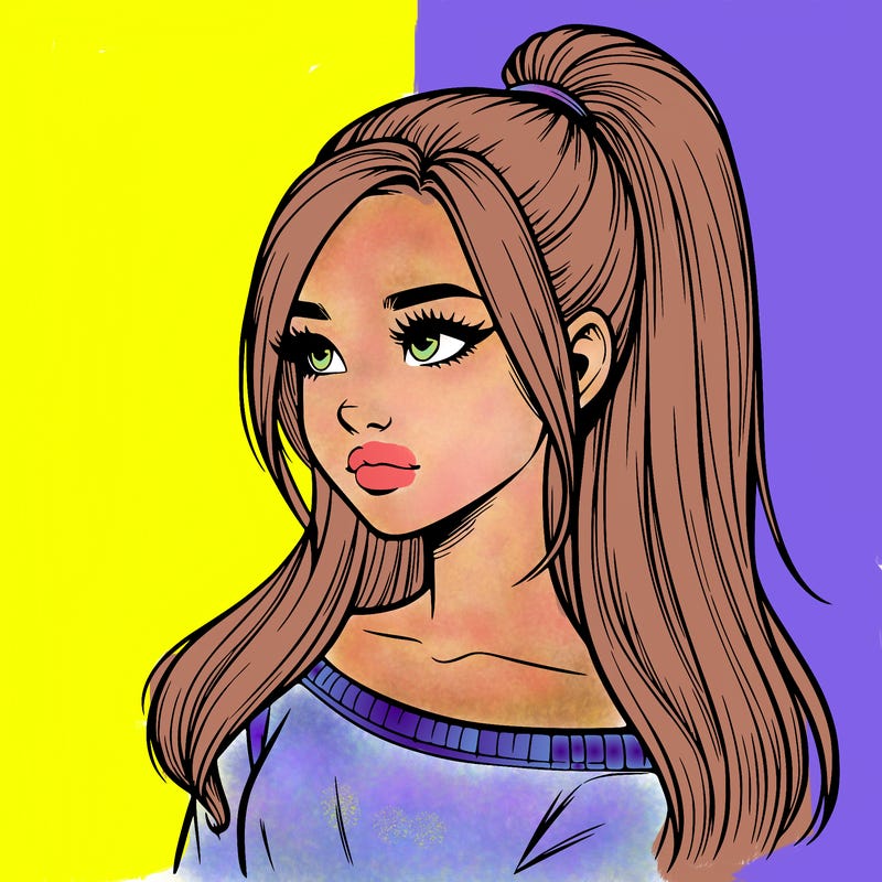 realistic girl with a high ponytail