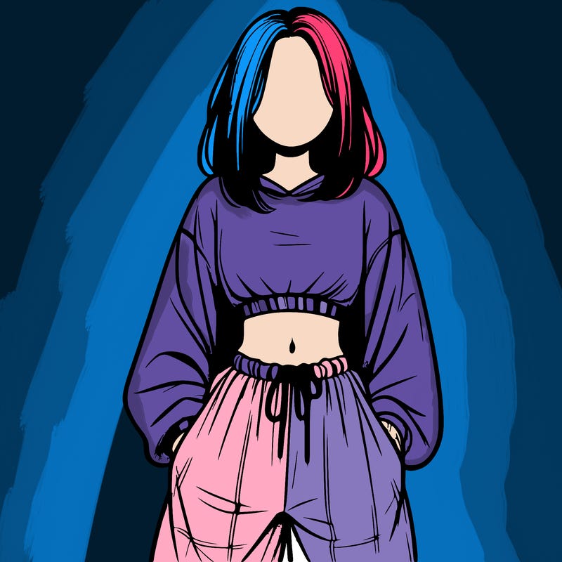 realistic girl faceless with baggy pants and a crop top