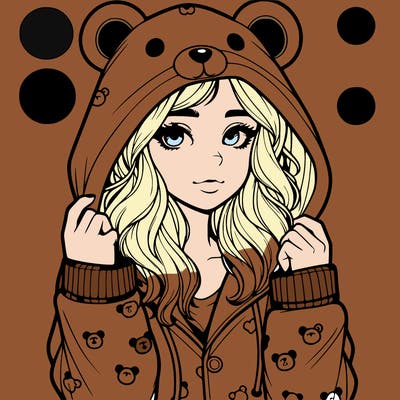 realistic girl in a animal pjs hoodie