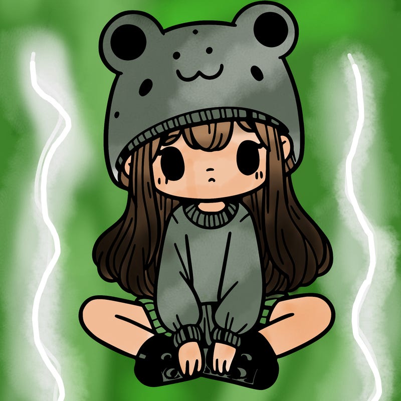 a girl wearing a frog hat and some frog socks