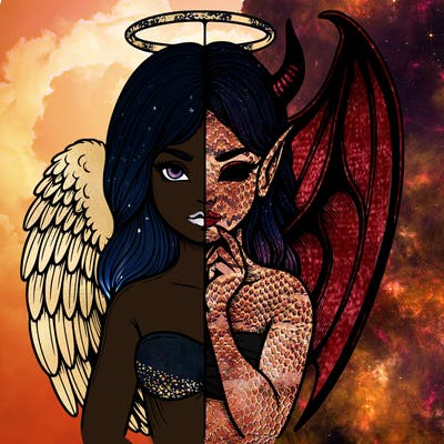 realistic angel half demon