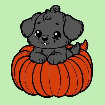cute little puppy in a pumpkin