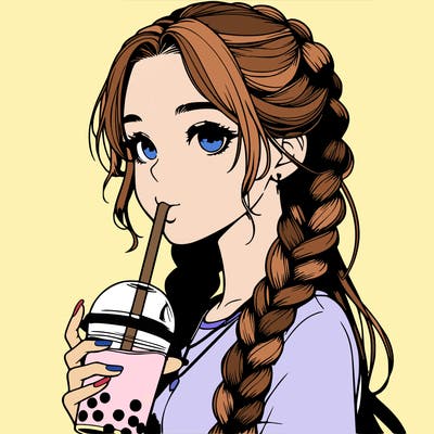 realistic girl with braided hair drinking boba