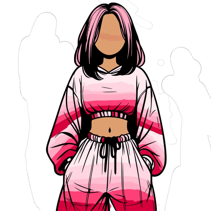 realistic girl faceless with baggy pants and a crop top