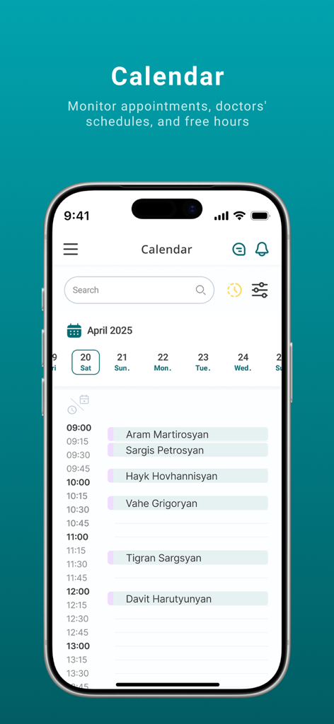 Dentax Soft - Dentax Soft dental practice management app calendar screen showing patient appointment schedule