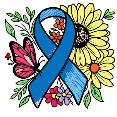 cancer awareness symbol with flowers and butterflies
