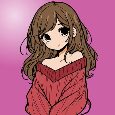 shy pretty girl wearing a sweater that is falling off one shoulder portrait