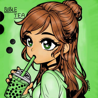 a realistic girl drinking boba