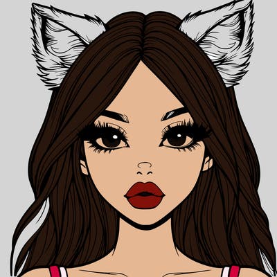 realistic girl with fox ears and realistic lips