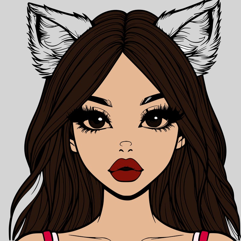 realistic girl with fox ears and realistic lips