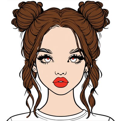 realistic girl with two buns in hair and lips