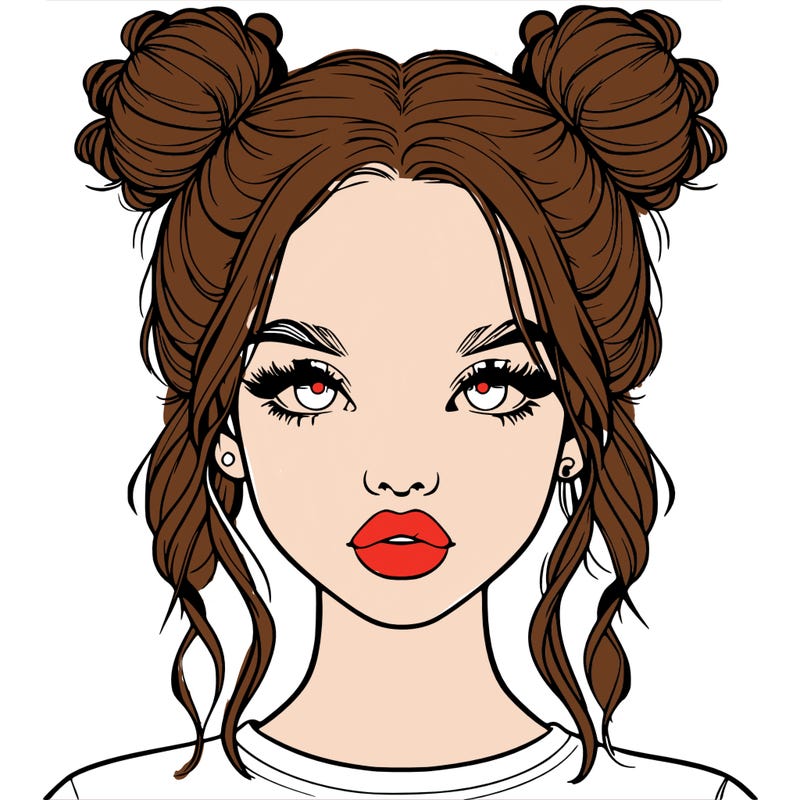 realistic girl with two buns in hair and lips
