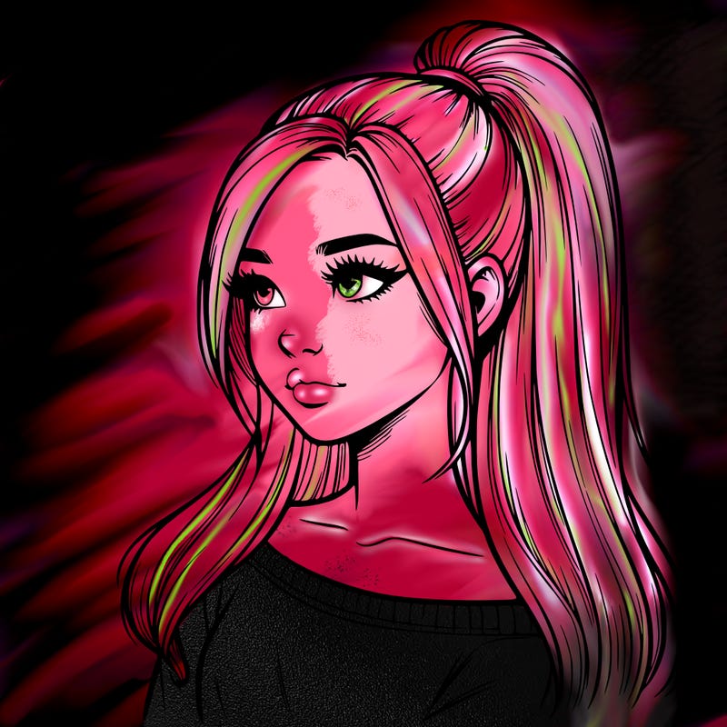 realistic girl with a high ponytail