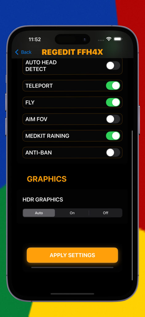 Regedit ffh4x vip mod menu - Regedit FFH4X mod menu interface with teleport and fly options