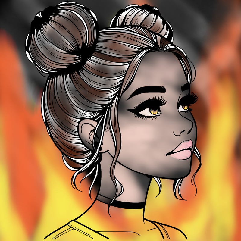 realistic girl with buns on the top of her head