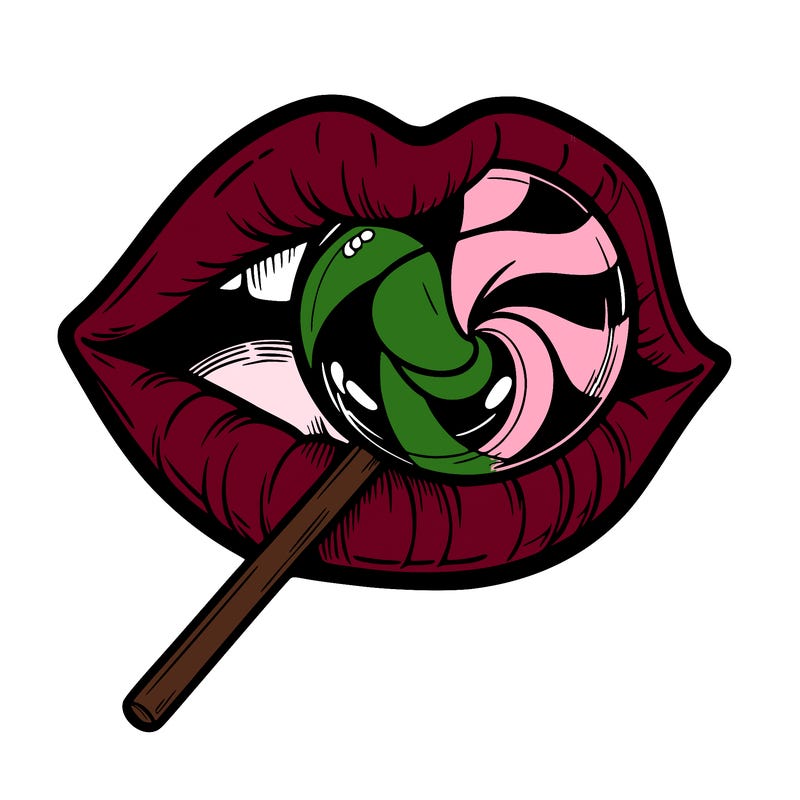 lips with lollipop in mouth