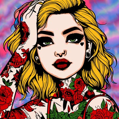 realistic girl with tattoos all over