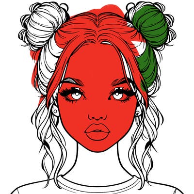 realistic girl with two buns in hair and lips