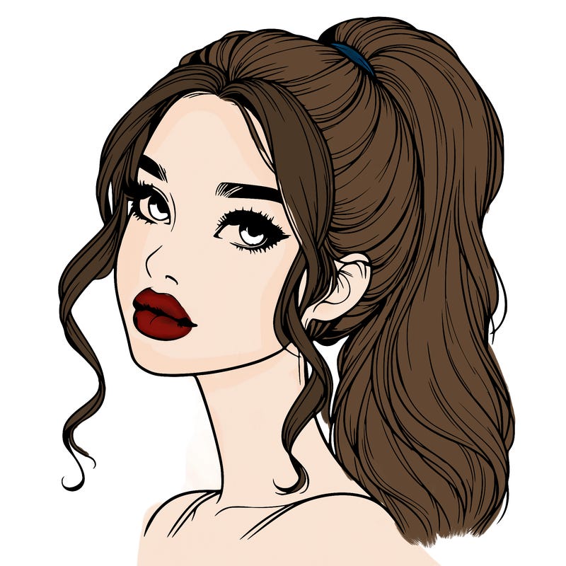 realistic girl with a ponytail on her hair and lips