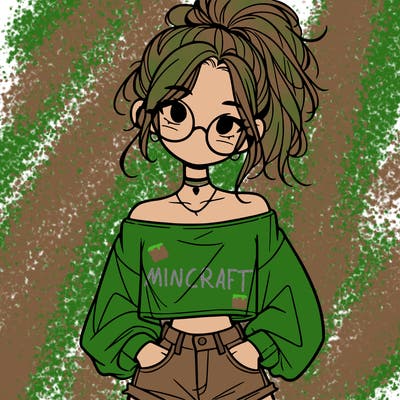 girl with a messy ponytail glasses a baggy crop top and jean shorts