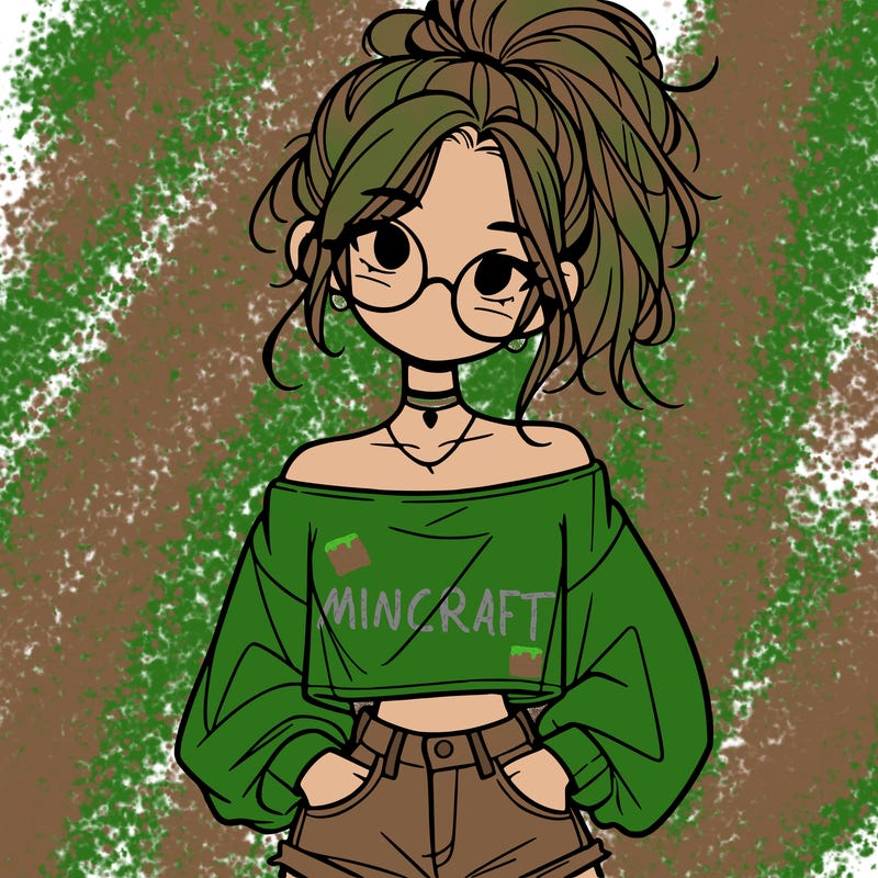 girl with a messy ponytail glasses a baggy crop top and jean shorts