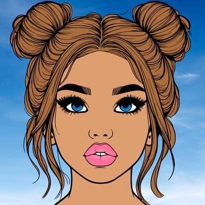 realistic girl with two buns on her hair and lips