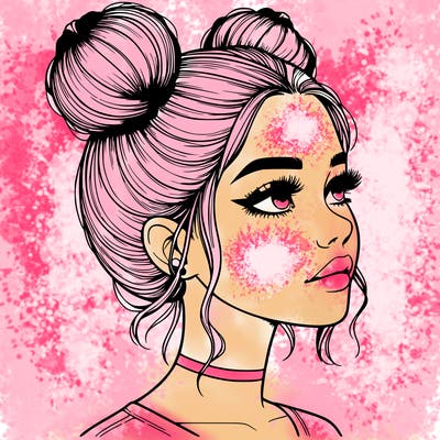 realistic girl with buns on the top of her head