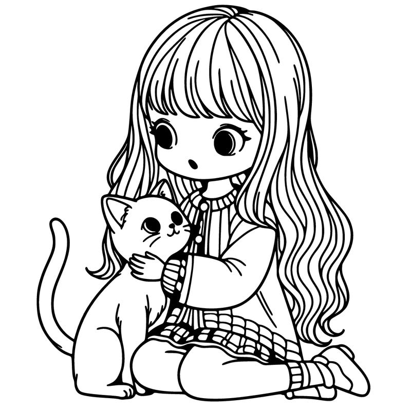 a girl with a cat