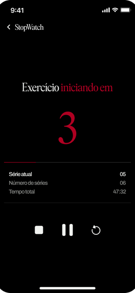Luiz Salles - Luiz Salles fitness app screen showing a countdown timer and workout progress tracking
