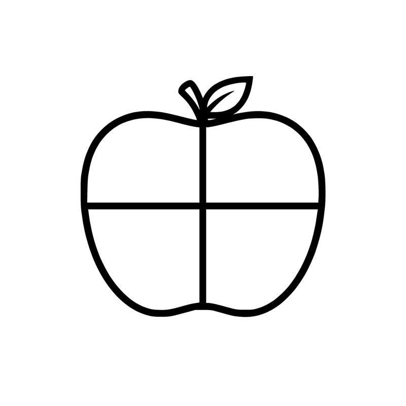 basic apple drawing split in four by lines