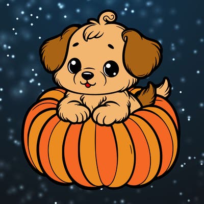 cute little puppy in a pumpkin