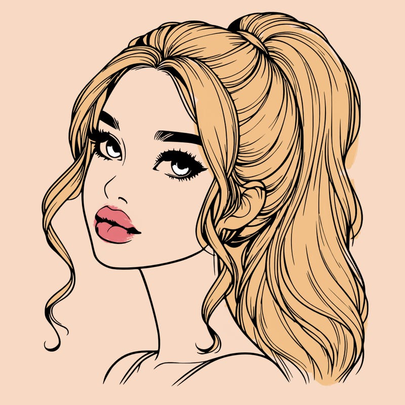 realistic girl with a ponytail on her hair and lips