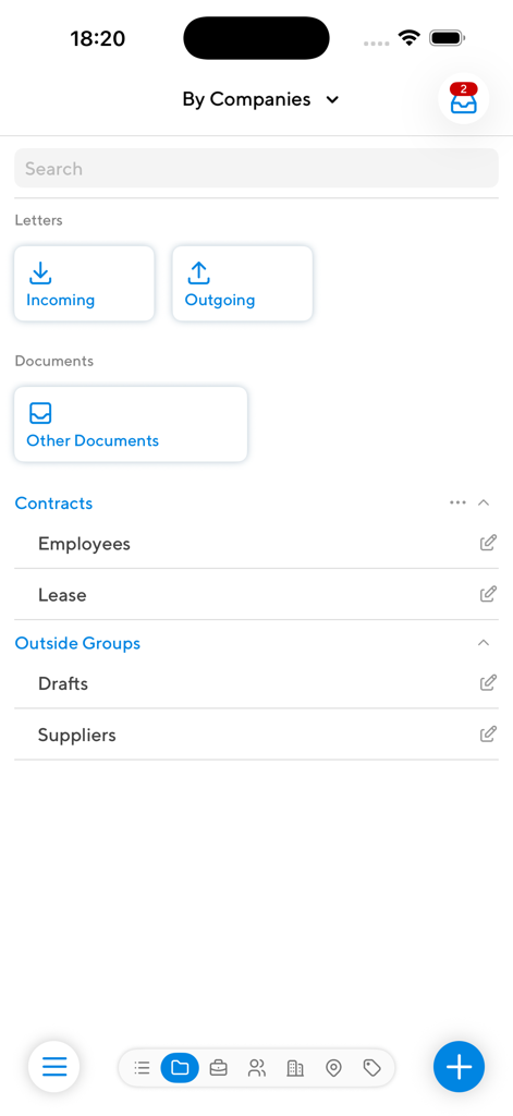 Schermata dell'app Projecto per l'organizzazione di documenti aziendali, contratti e lettere