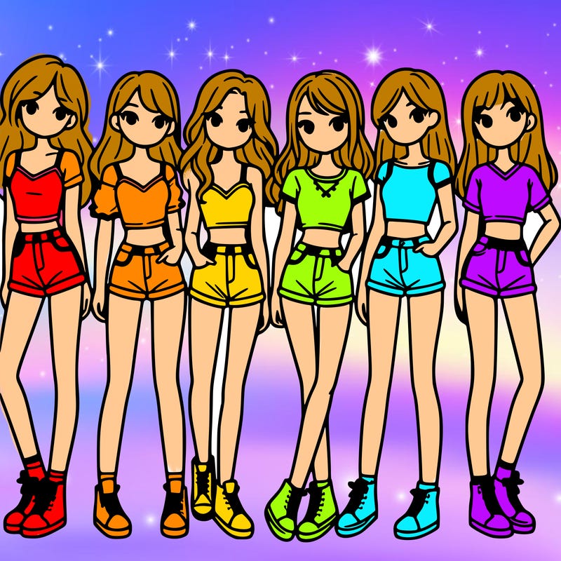 a group of girls wearing crop tops and shorts