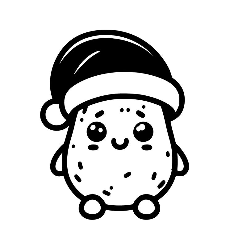 a cartoon cute potato with a santa hat