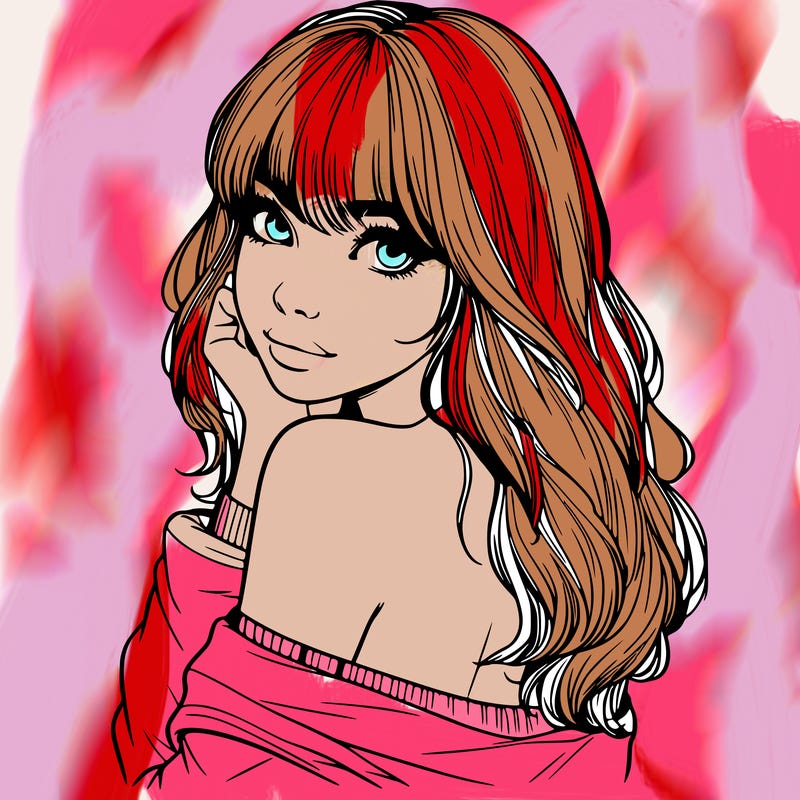 realistic girl with bangs looking over her shoulder