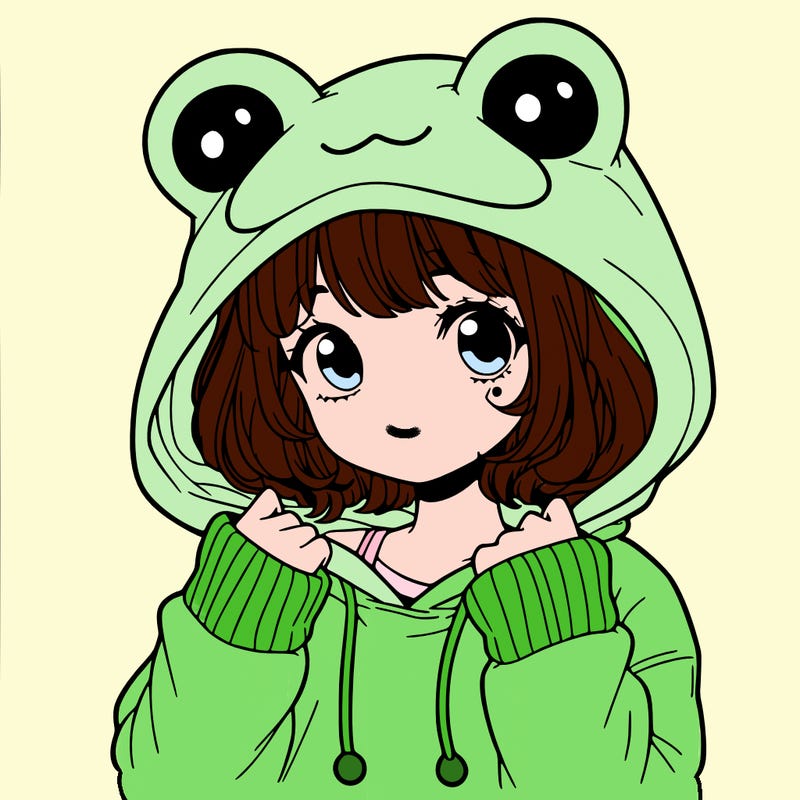 a cute teenage girl wearing a frog hoodie