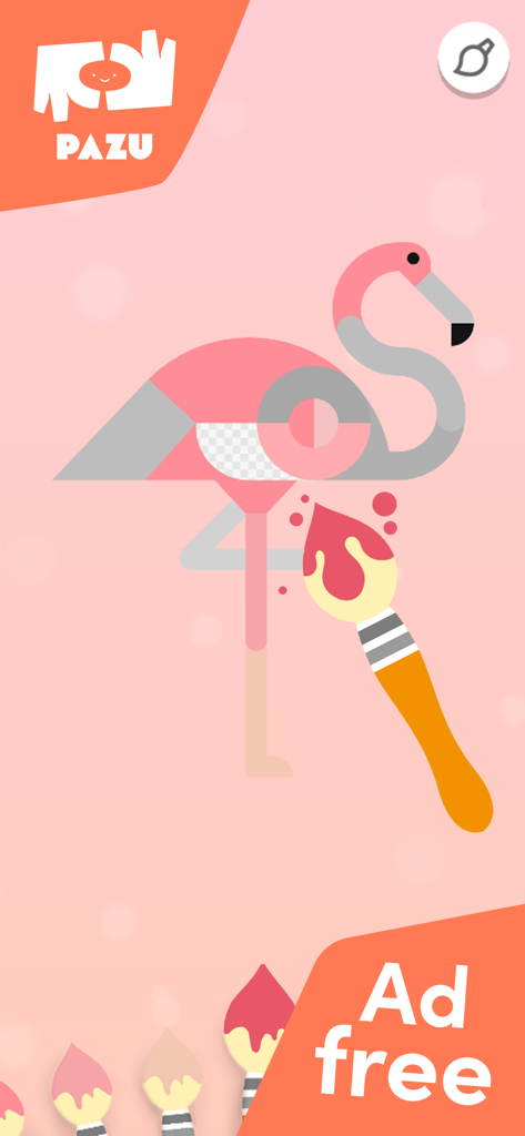 Coloring games - for toddlers - フラミンゴと絵筆が登場する、幼児向け広告なしお絵かきゲーム