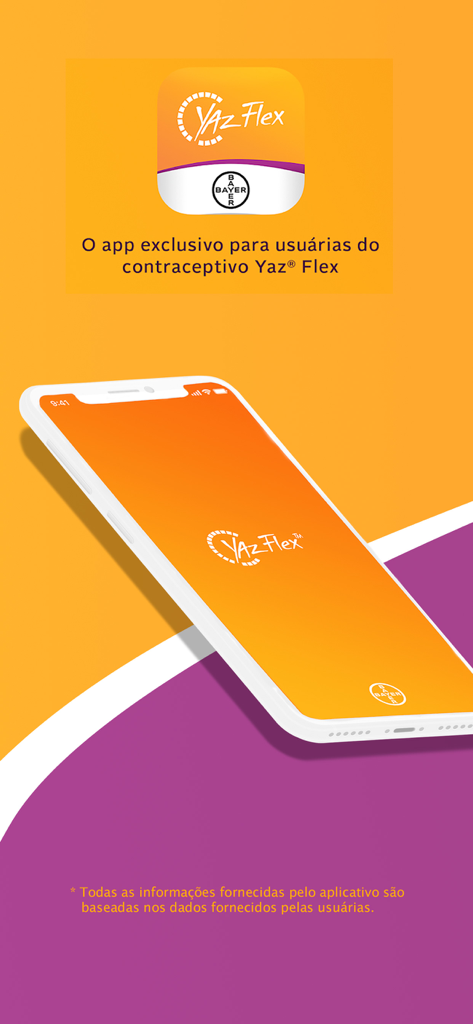 Yaz Flex - バイエル社のロゴとアプリアイコンがスマートフォンに表示されたYaz Flex避妊アプリのスプラッシュ画面