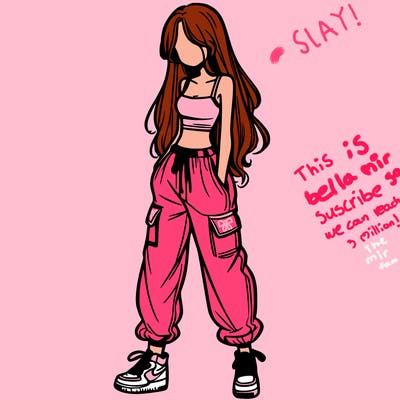 girl in baggy pants crop top and long hair