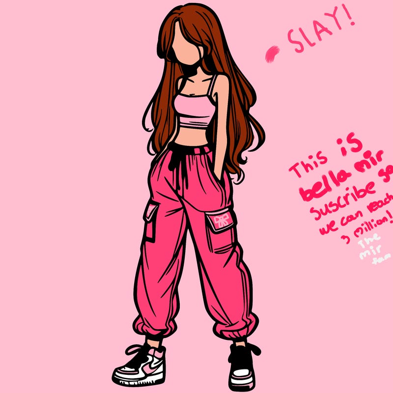 girl in baggy pants crop top and long hair