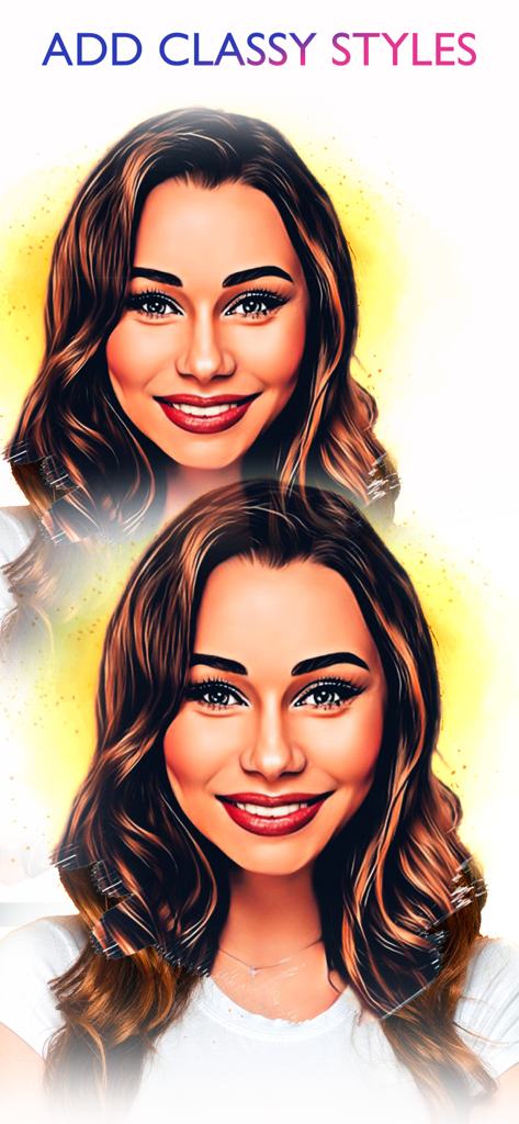 Sketch Photo Maker - A woman's portrait transformed into a classy digital painting style using a photo filter