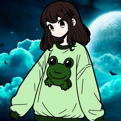 girl wearing frogging sweatshirt