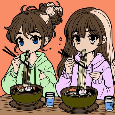 girls eating ramen
