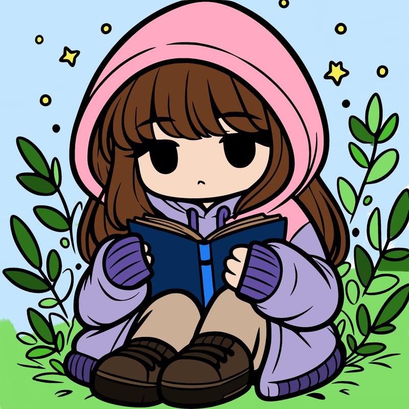girl in oversized hoodie reading a book