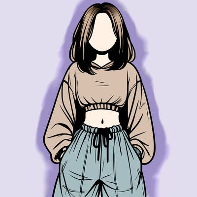 realistic girl faceless with baggy pants and a crop top