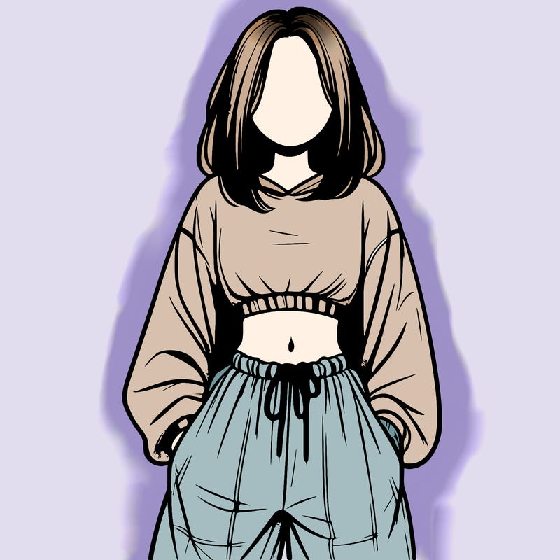 realistic girl faceless with baggy pants and a crop top